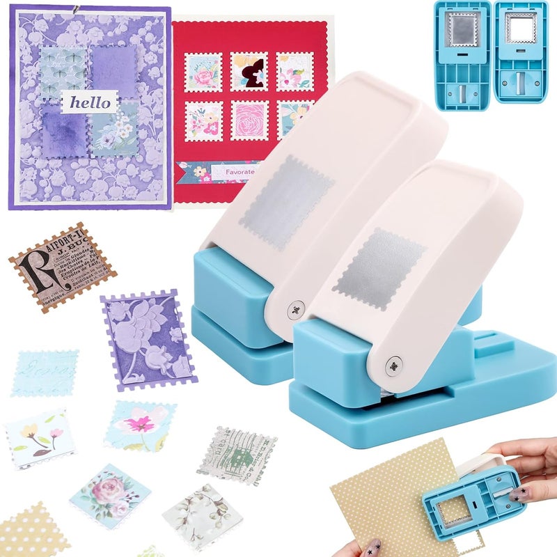 BAOFALI 2Pcs/Set Stamp Puncher 1.25x1.5 Inch & 1 Inch Square Postage Stamps Punches Lever Action Paper Punches for Crafting Scrapbooking DIY Card Making Arts Crafts Supplies Journaling Card Making - Image 1